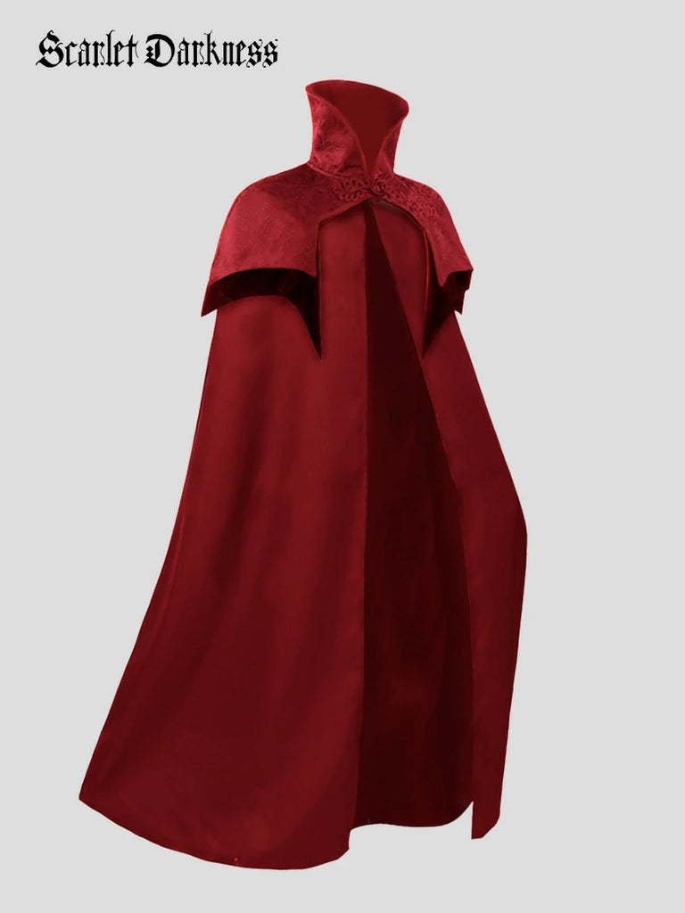 Scarlet Darkness Medieval Knights Stand Collar Cloak For Renfaire Wine 140cm
