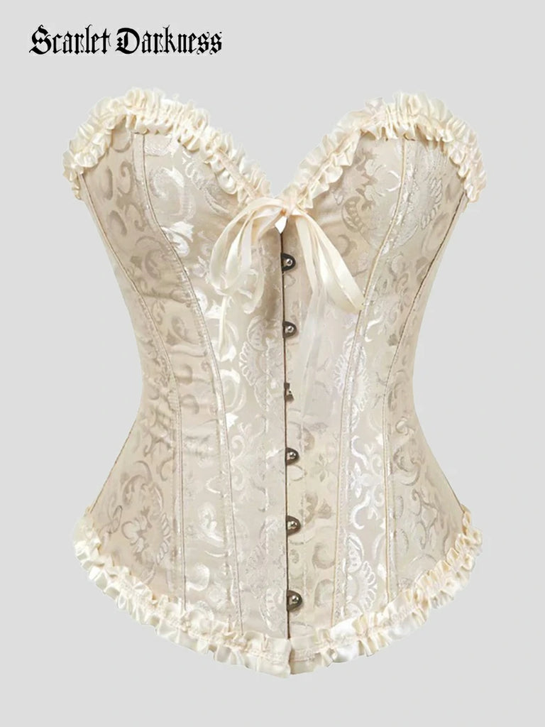 Scarlet Darkness Tinkerbell Jacquard Corset Top Boned Shapewear Apricot