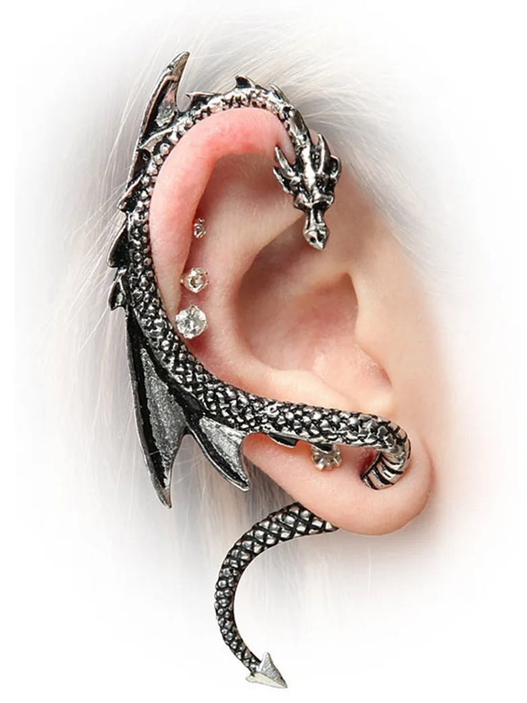 Retro Punk Flying Dragon Earrings for Women 1pcs SCARLET DARKNESS