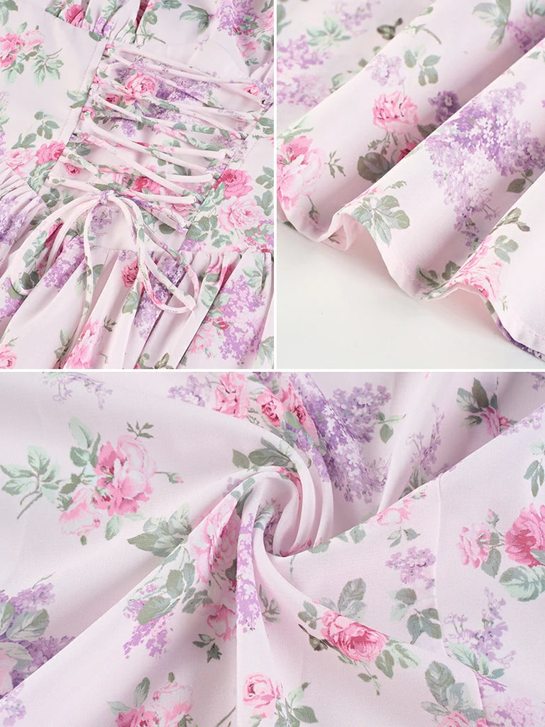 Scarlet Darkness 2026 Summer Floral Chiffon Flared Sundress for Women