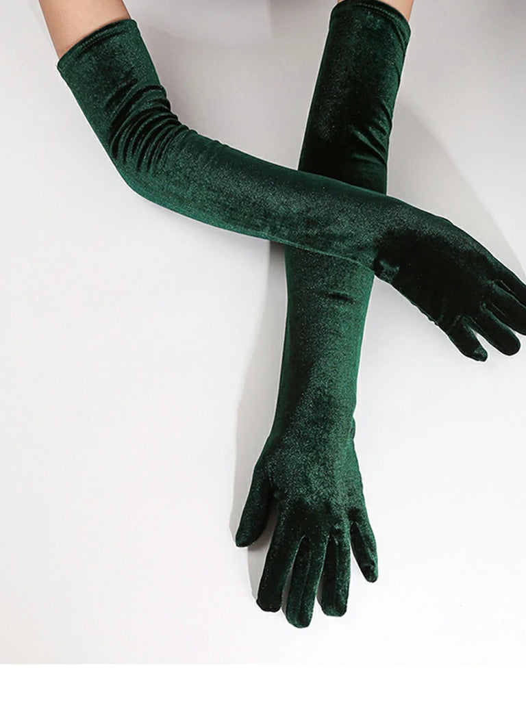 Scarlet Darkness Women Velvet Gloves for Evening Gowns, Banquets, Parties