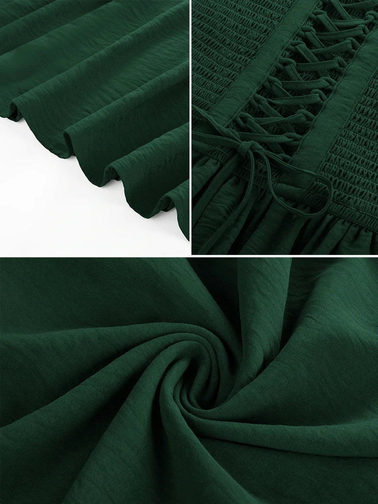 Scarlet Darkness Renaissance Elastic Waist Cross Straps Pockets Dress