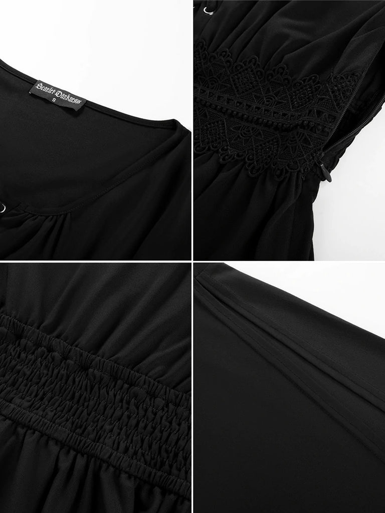 Scarlet Darkness Renaissance Curved Hem Bell Sleeve Slit Tops