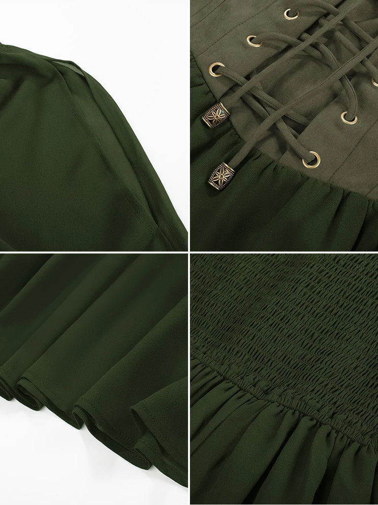 Scarlet Darkness Renaissance Corset Dress Contrast Slit Sleeve Pocket Dress