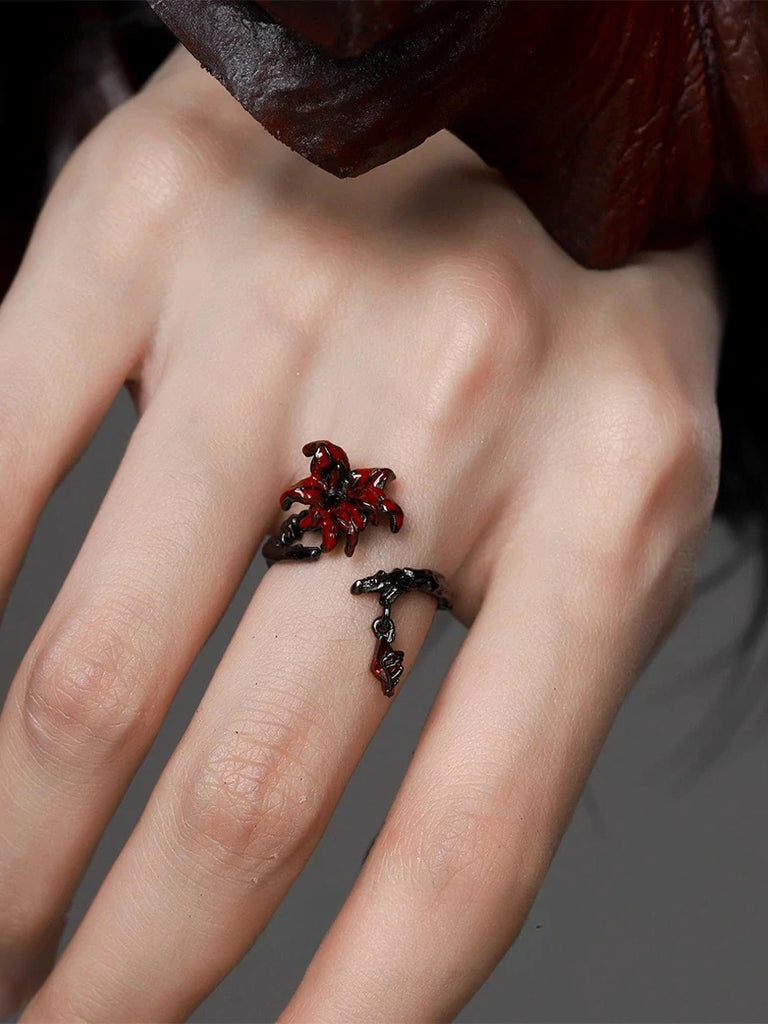 Scarlet Darkness Mandala Flower Tassel Jewelry Ring Earrings Bracelet