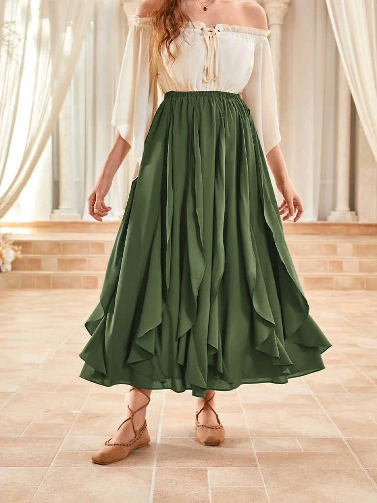 Scarlet Darkness Renaissance Ruffle Swing Skirt with Pockets