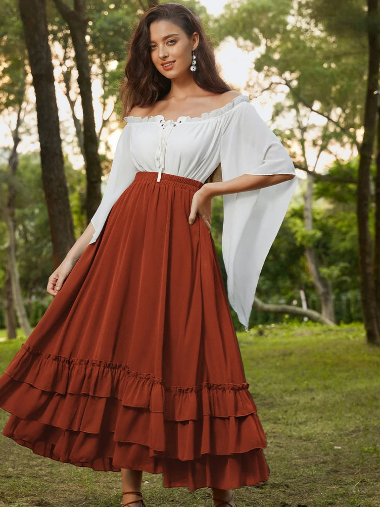 Scarlet Darkness Women Renaissance Tiered Swing Pocket Skirts