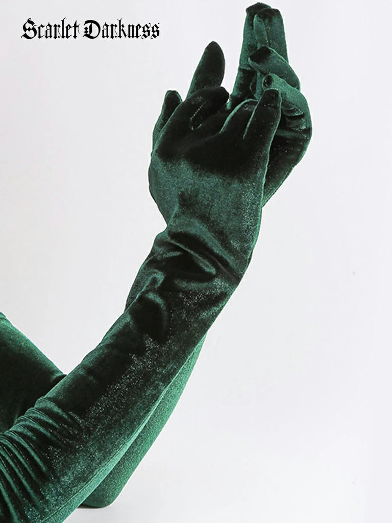 Scarlet Darkness Women Velvet Gloves for Evening Gowns, Banquets, Parties