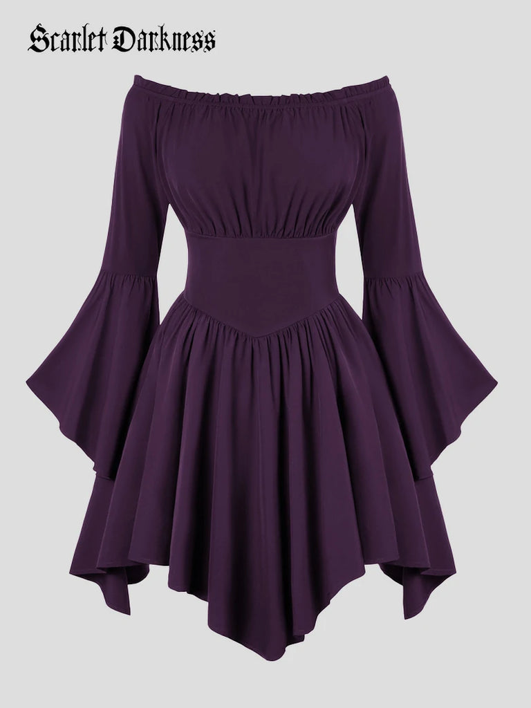 Scarlet Darkness Renaissance Irregular Hem Off Shoulder Pockets Dress
