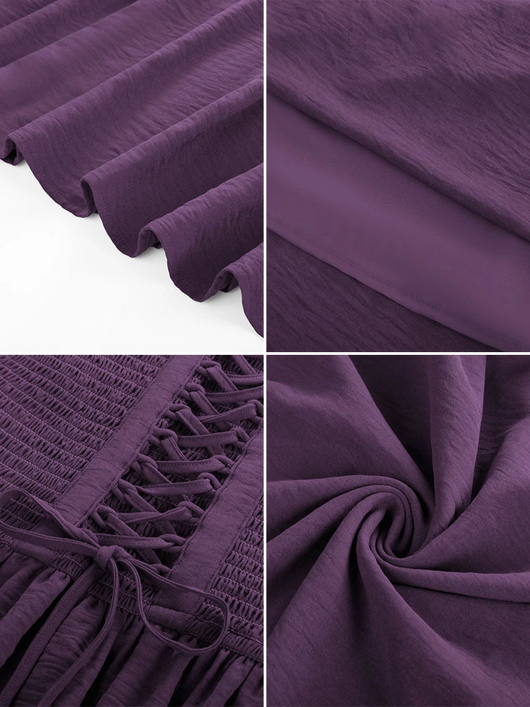 Scarlet Darkness Renaissance Elastic Waist Cross Straps Pockets Dress