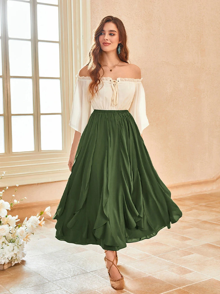 Scarlet Darkness Renaissance Ruffle Swing Skirt with Pockets