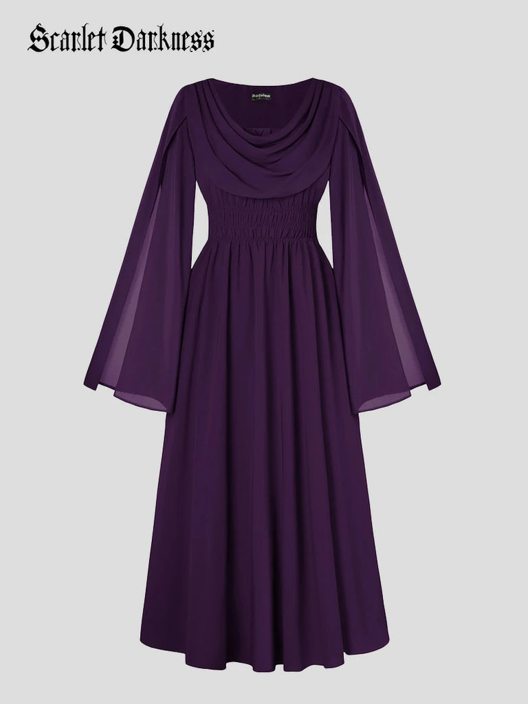 Scarlet Darkness Renaissance Fantasy Slit Sleeve Pockets Purple Dress Dark purple