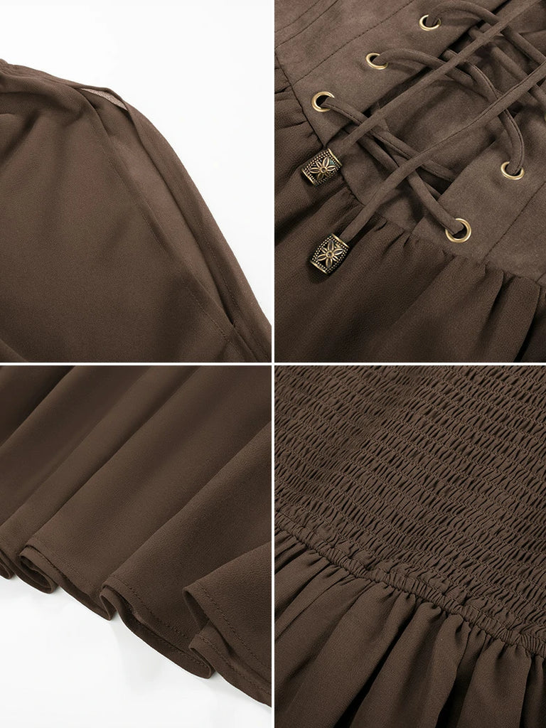 Scarlet Darkness Renaissance Corset Dress Contrast Slit Sleeve Pocket Dress