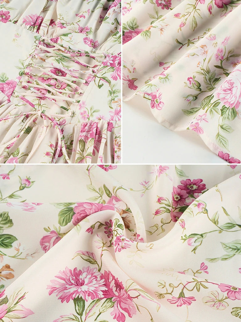 Scarlet Darkness 2026 Summer Floral Chiffon Flared Sundress for Women