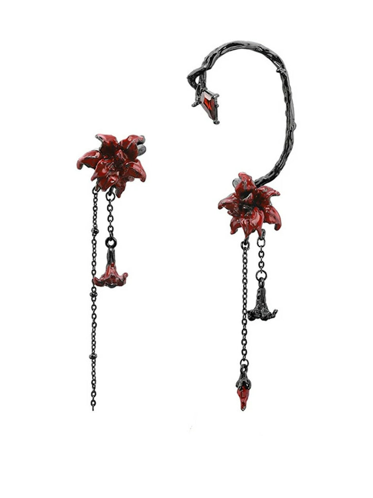 Scarlet Darkness Mandala Flower Tassel Jewelry Ring Earrings Bracelet Ear clips