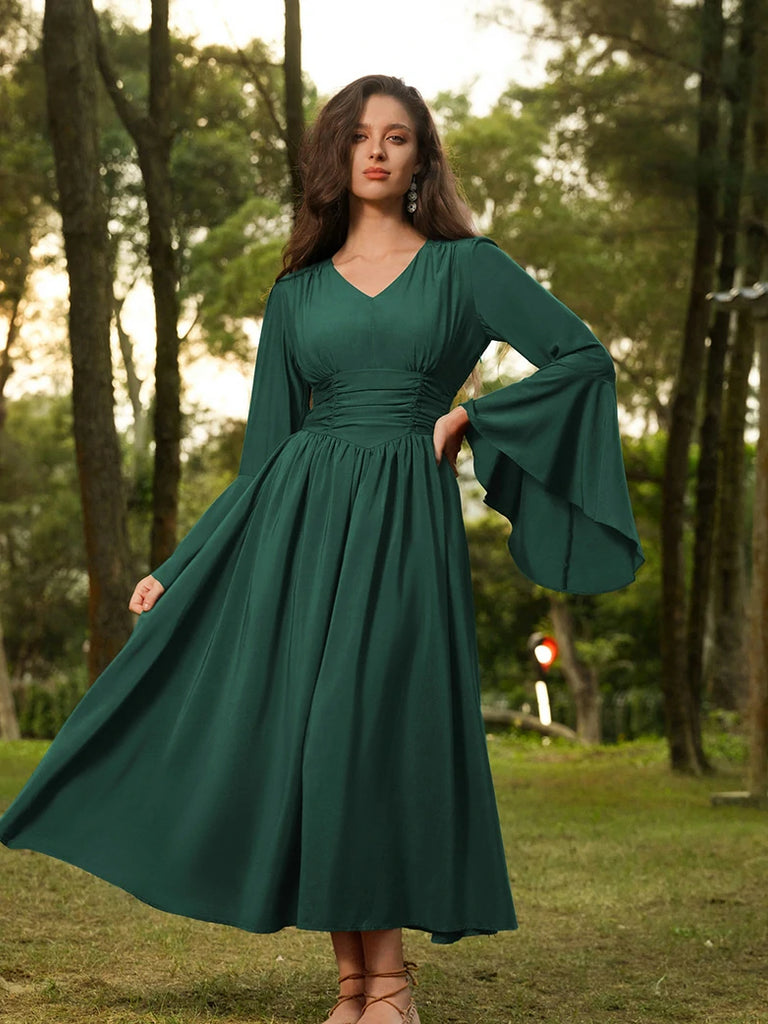 Scarlet Darkness Renaissance Fairy Elastic Waist Maxi Dress with Pockets