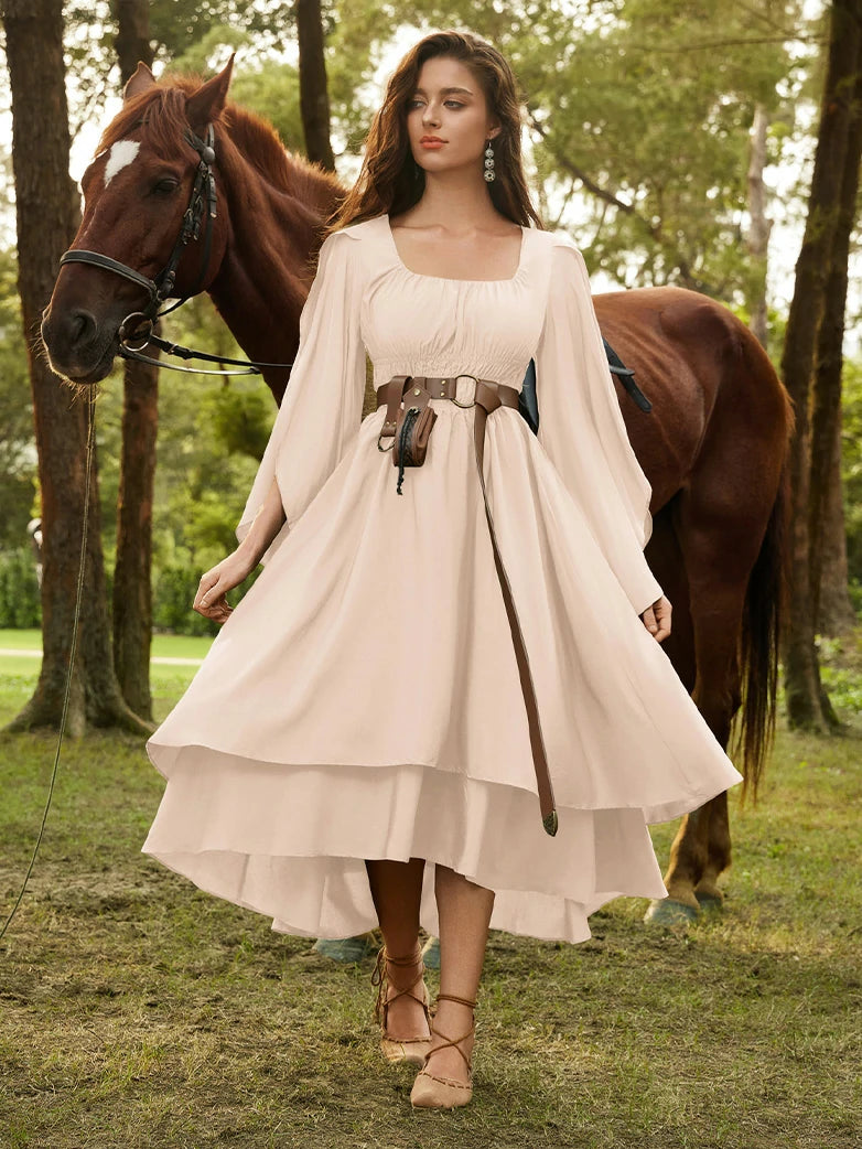 white flowy renaissance dress Scarlet Darkness Renaissance Fairy Dress Elf Wing Sleeves Maxi Dress