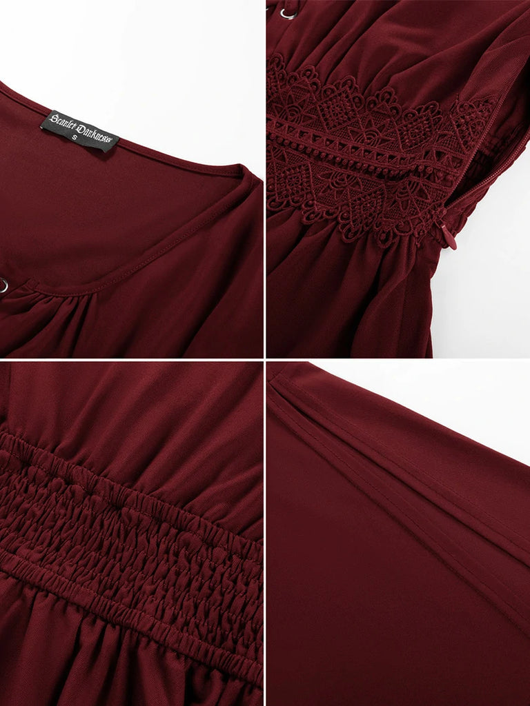 Scarlet Darkness Renaissance Curved Hem Bell Sleeve Slit Tops