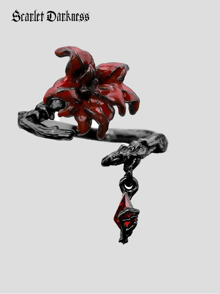 Scarlet Darkness Mandala Flower Tassel Jewelry Ring Earrings Bracelet Ring