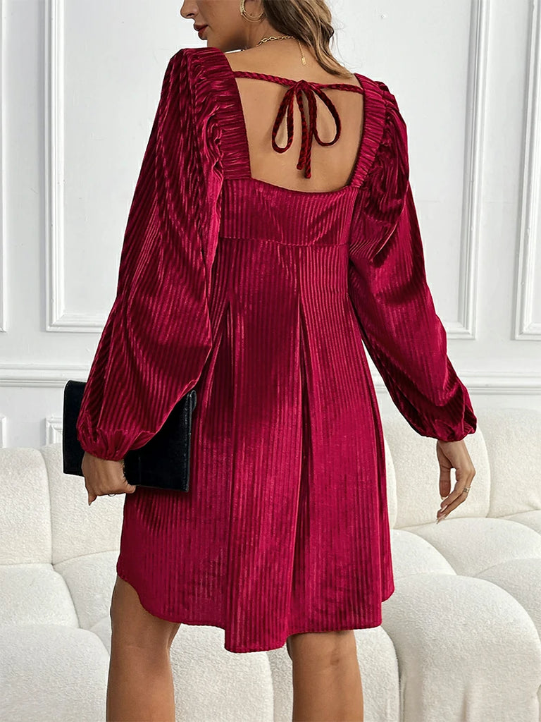 Scarlet Darkness New Winter Christmas Warm Velvet Pockets Dress