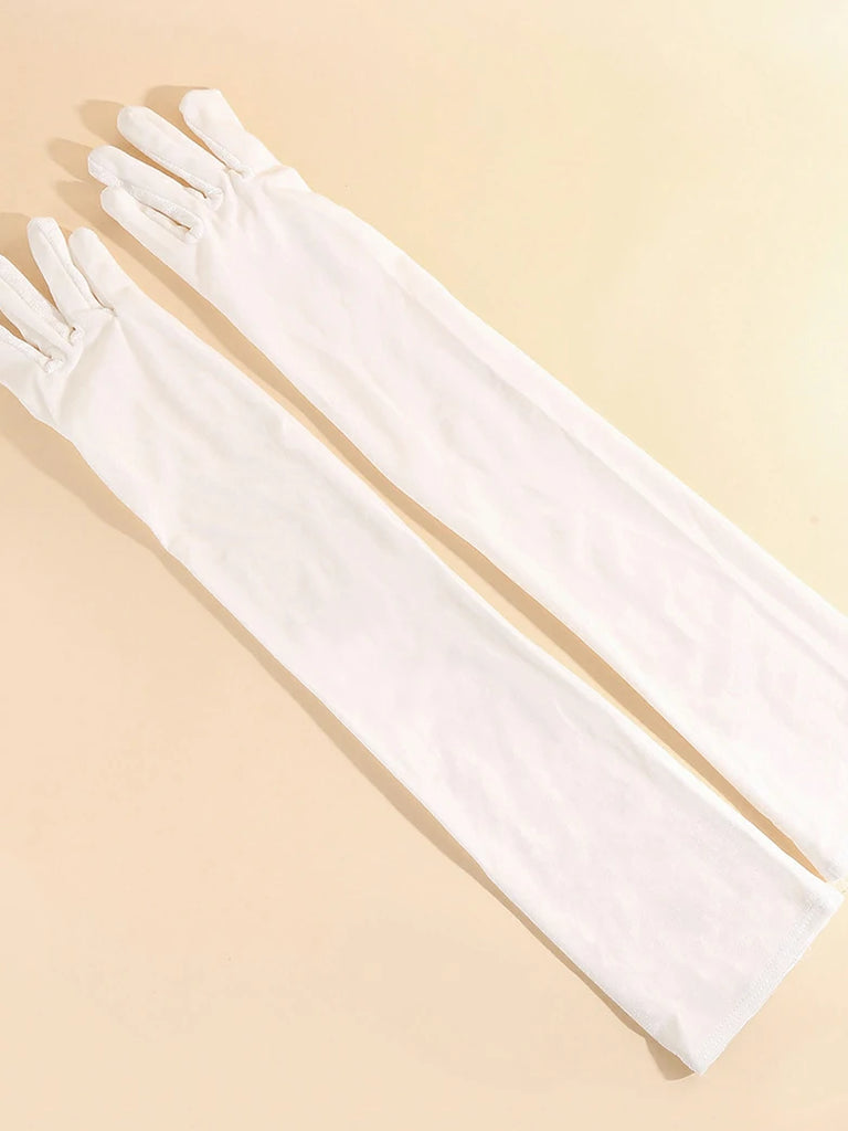 Scarlet Darkness Women Velvet Gloves for Evening Gowns, Banquets, Parties White 53cm A pair