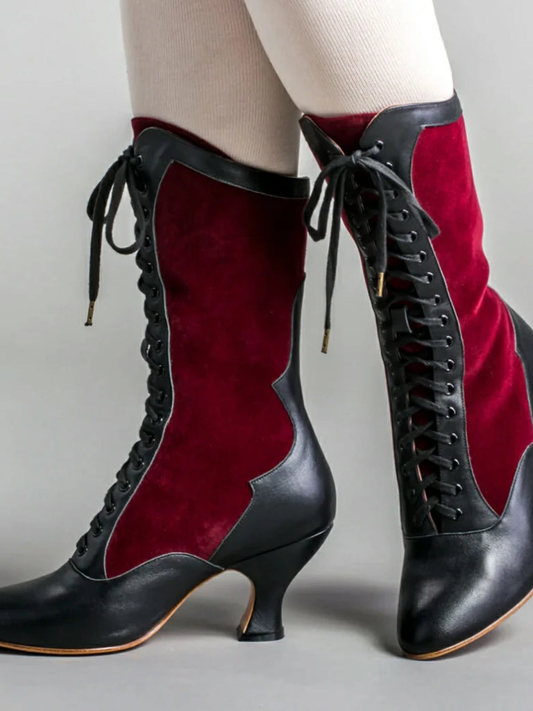 Scarlet Darkness Gothic Velvet Leather High-heeled Boots for Parties
