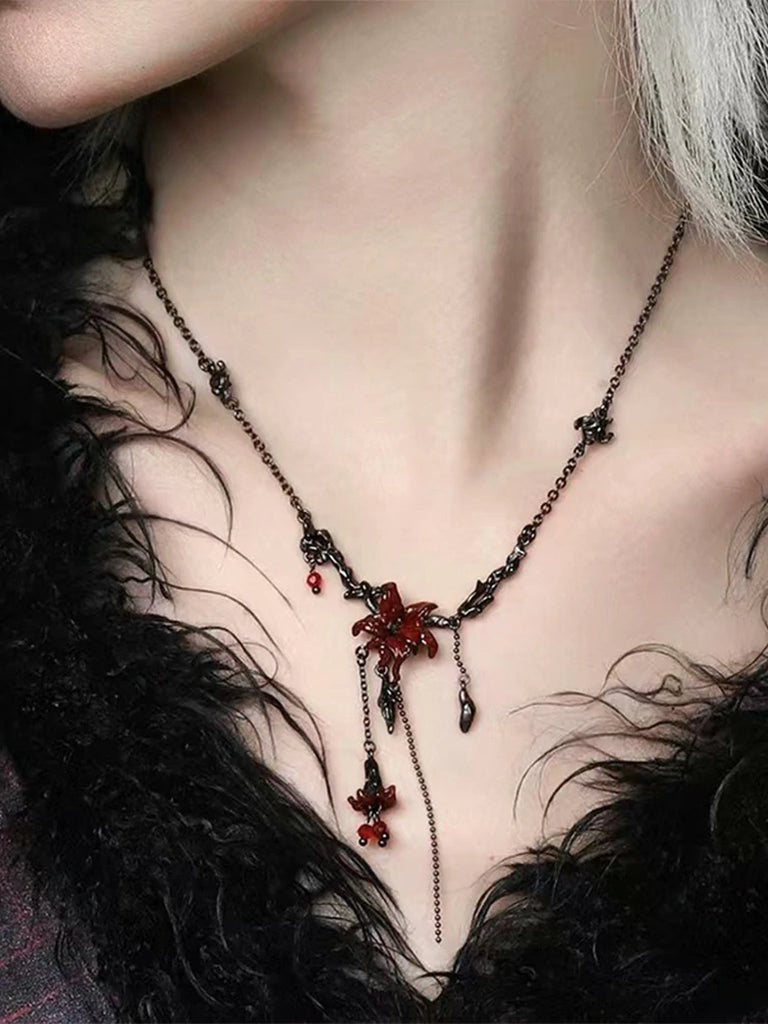 Scarlet Darkness Mandala Flower Tassel Jewelry Ring Earrings Bracelet Neclace