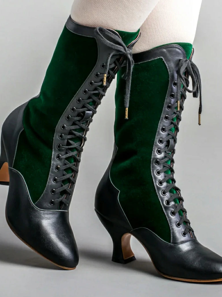 Scarlet Darkness Gothic Velvet Leather High-heeled Boots for Parties