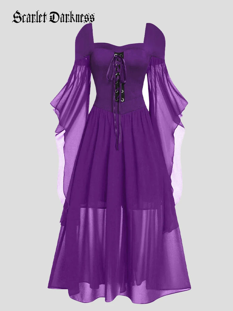 Scarlet Darkness 2025 Halloween Witch Fairy Tie-Strap Long Dress Purple