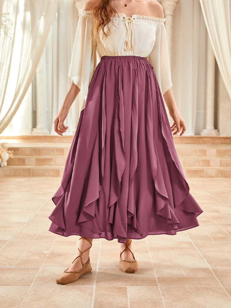 Scarlet Darkness Renaissance Ruffle Swing Skirt with Pockets