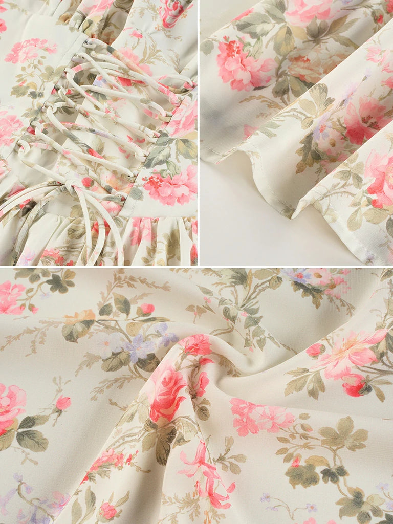 Scarlet Darkness 2026 Summer Floral Chiffon Flared Sundress for Women