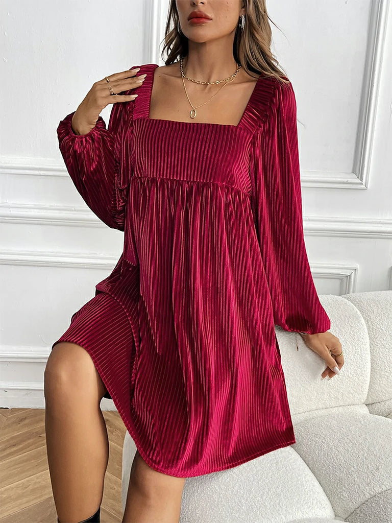 Scarlet Darkness New Winter Christmas Warm Velvet Pockets Dress