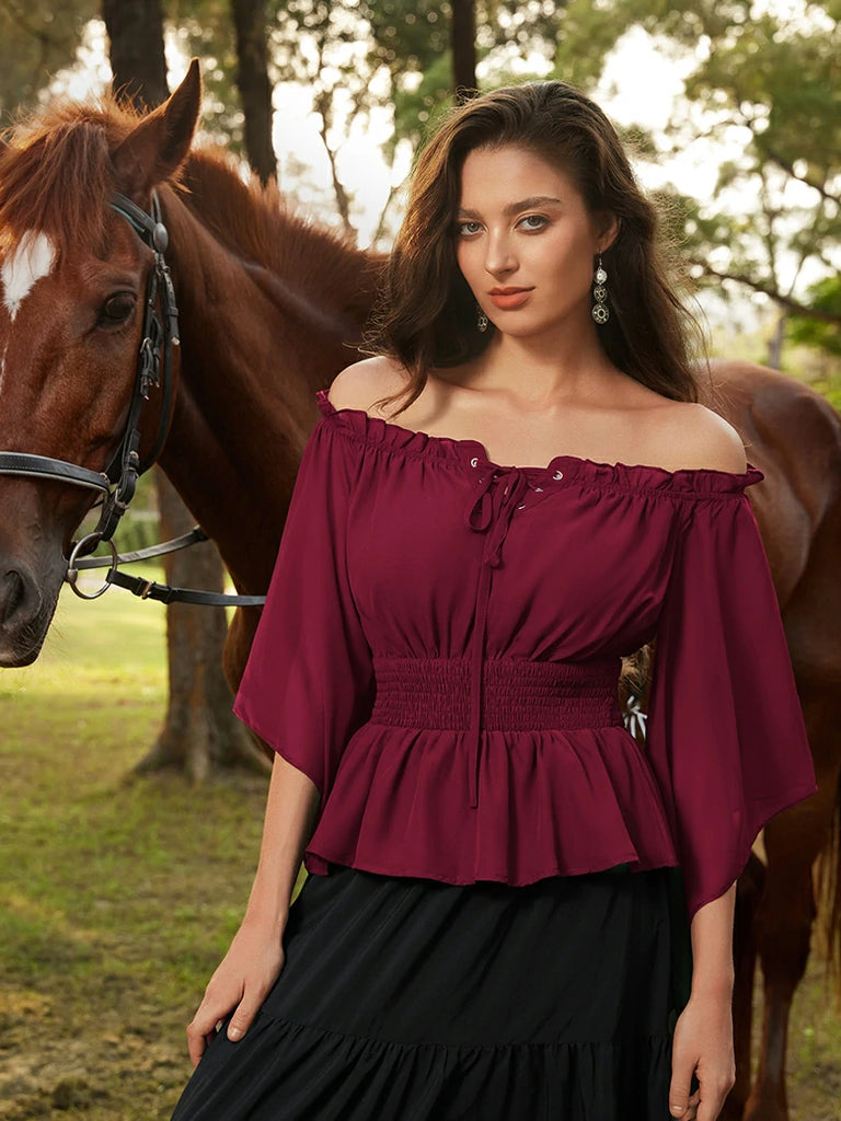 Scarlet Darkness Renaissance Flowing Off-Shoulder Witch Tops