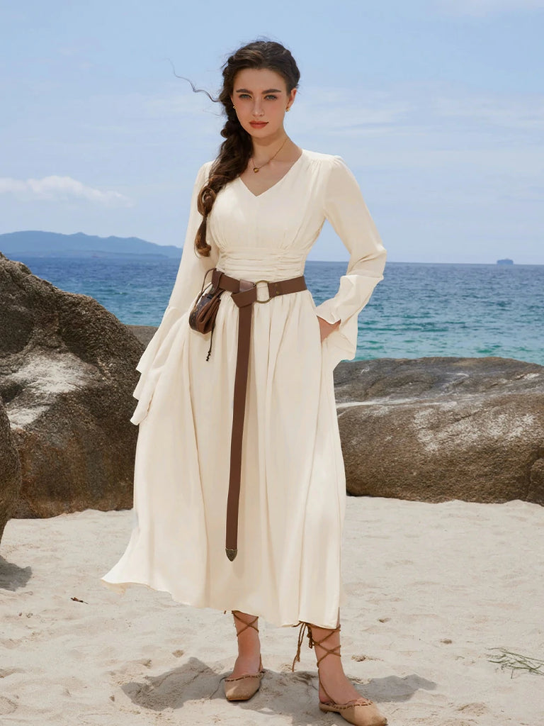 Scarlet Darkness Renaissance Fairy Elastic Waist Maxi Dress with Pockets