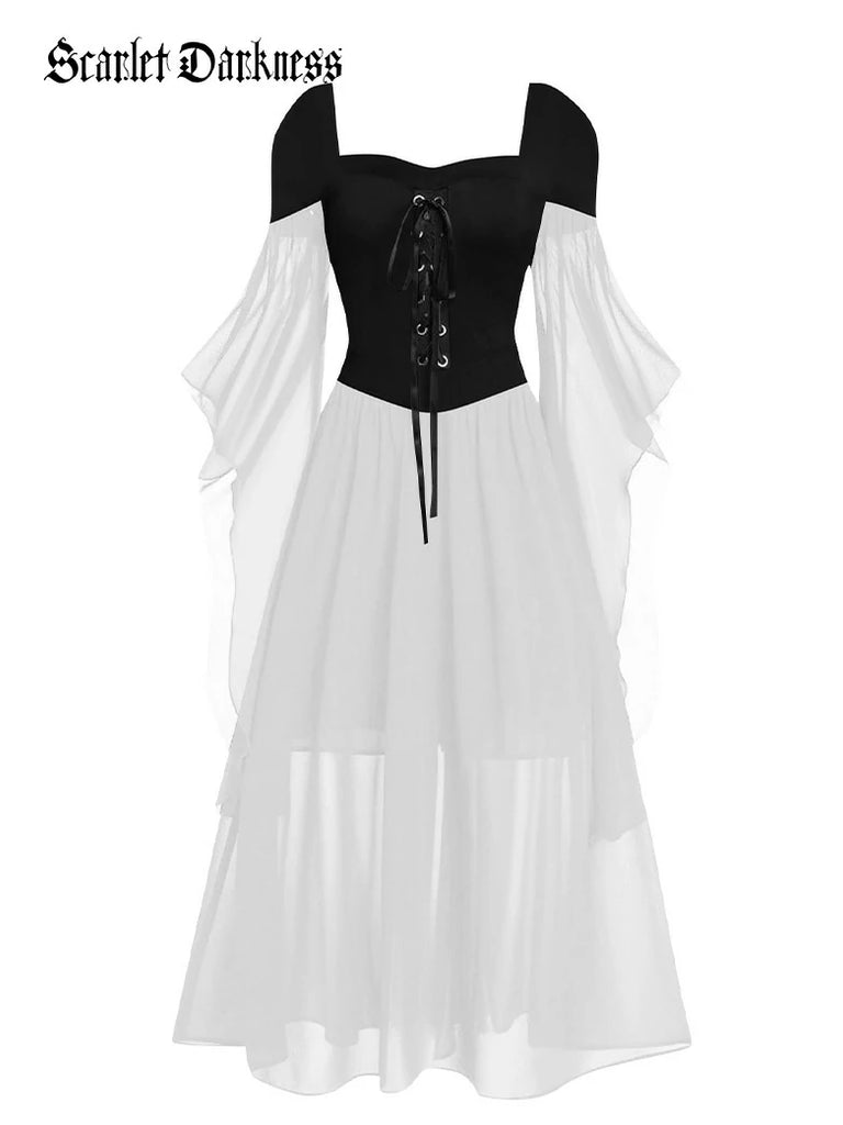 Scarlet Darkness 2025 Halloween Witch Fairy Tie-Strap Long Dress Set2