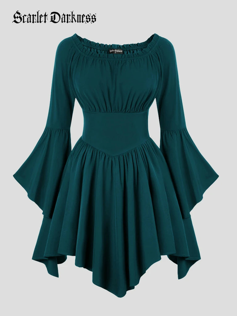 Scarlet Darkness Renaissance Irregular Hem Off Shoulder Pockets Dress Regal blue