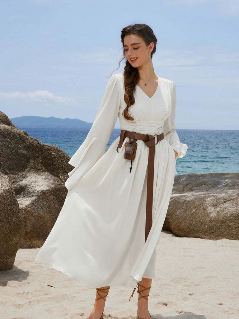 Scarlet Darkness Renaissance Fairy Elastic Waist Maxi Dress with Pockets