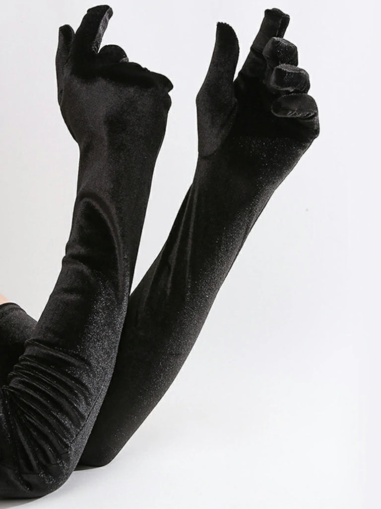 Scarlet Darkness Women Velvet Gloves for Evening Gowns, Banquets, Parties Black 53cm A pair