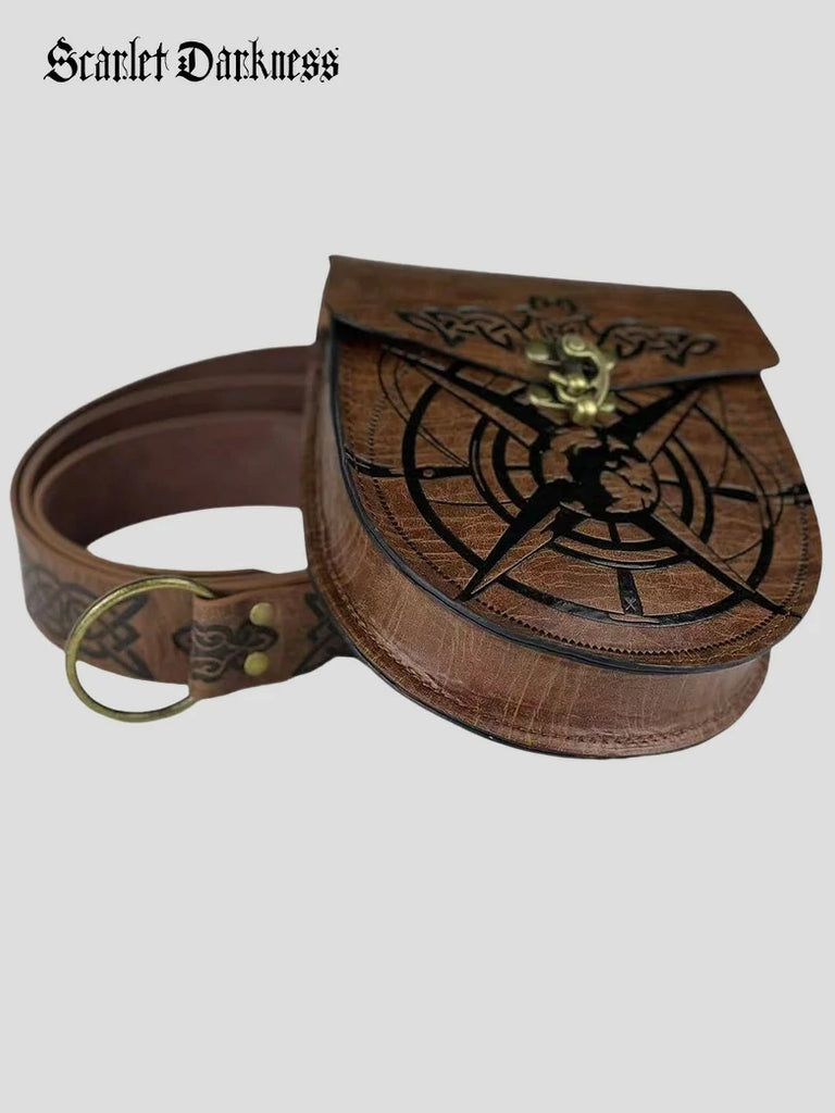 Scarlet Darkness Medieval Viking Faux Leather Waist Bag Belt Set