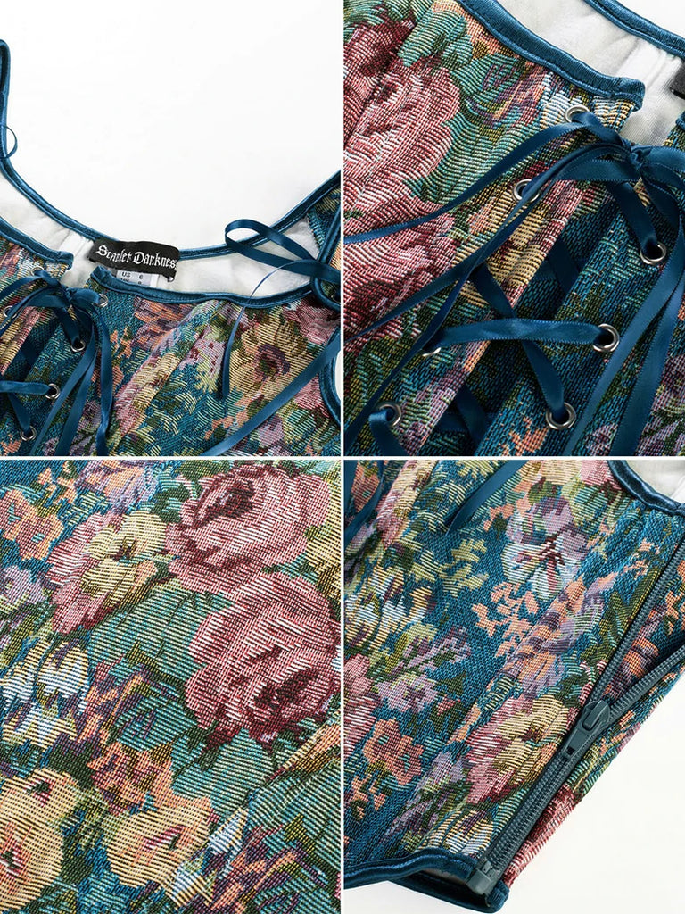 Scarlet Darkness Renaissance Festival Floral Corset Tops with 10 Bones