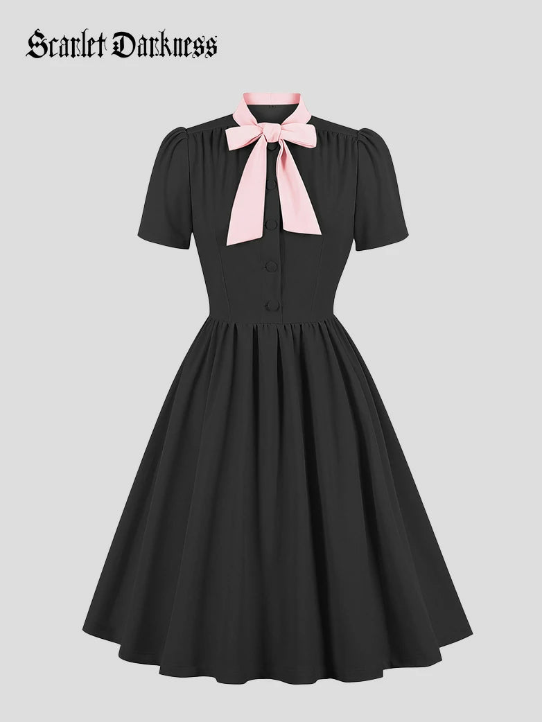 Abito Donna Stile Gotico Vintage - Scarlet Darkness - Vestito A-Line Con Pizzo E Maniche A Volant - Perfetto Per Cocktail E Halloween