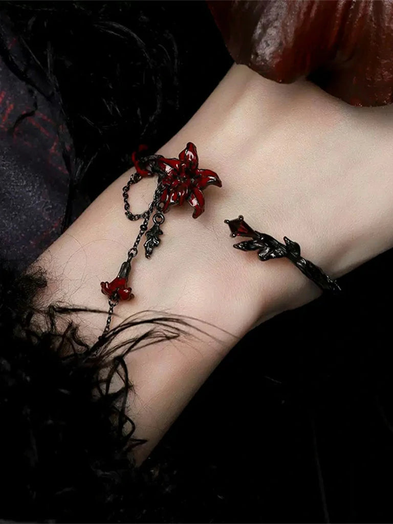 Scarlet Darkness Mandala Flower Tassel Jewelry Ring Earrings Bracelet Braclet