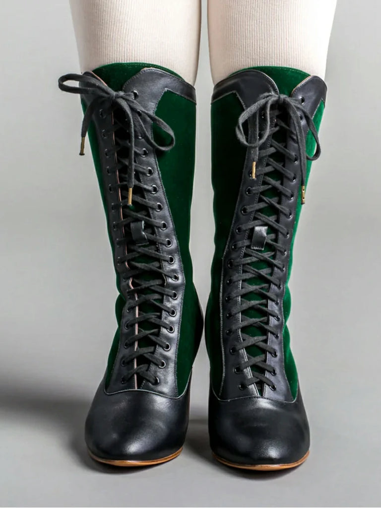 Scarlet Darkness Gothic Velvet Leather High-heeled Boots for Parties