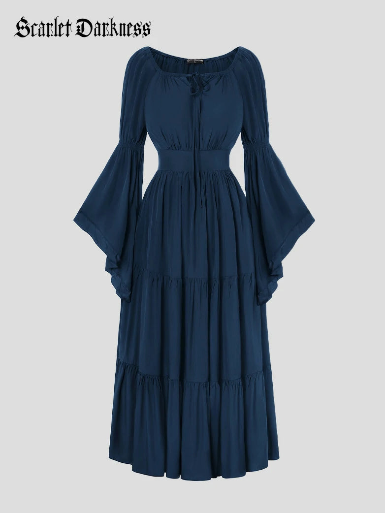 SCARLET DARKNESS Renaissance jurken voor dames, offshoulder, lange mouwen, onregelmatige zoom, middeleeuwse jurk, Bruin, L SCARLET DARKNESS Renaissance jurken voor dames, offshoulder, lange mouwen, onregelmatige zoom, middeleeuwse jurk, Bruin, L