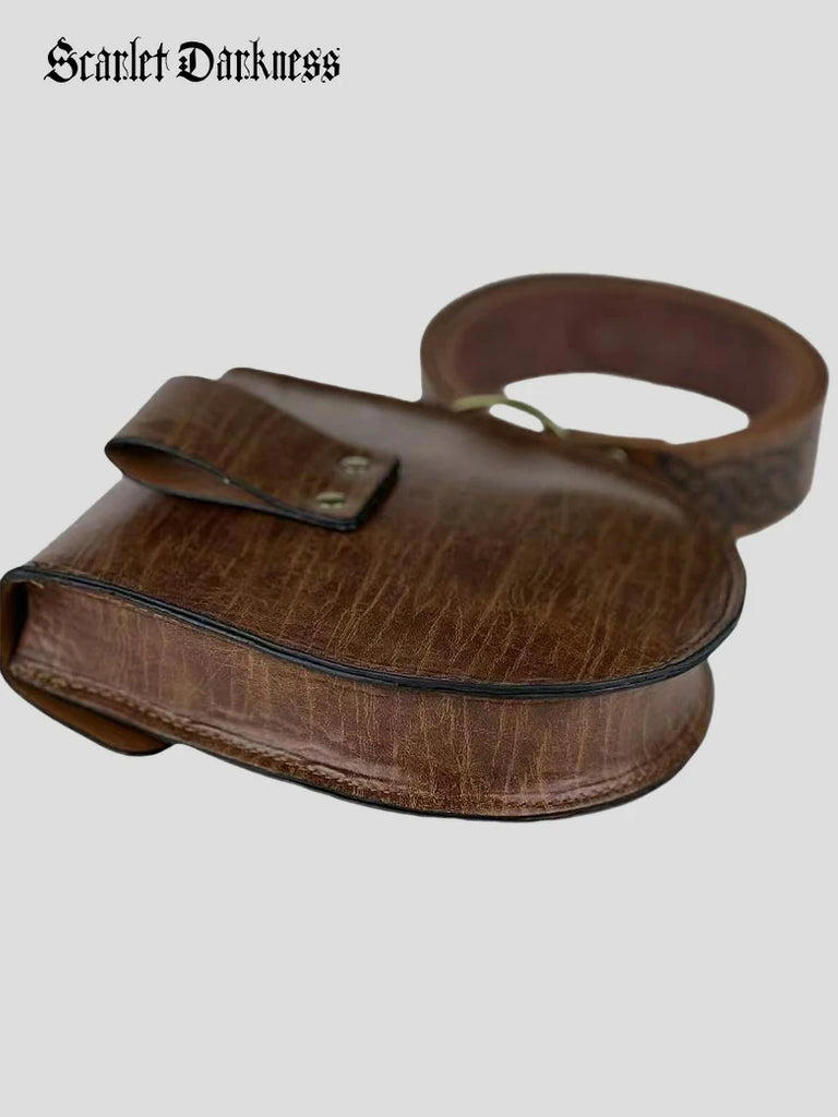 Scarlet Darkness Medieval Viking Faux Leather Waist Bag Belt Set