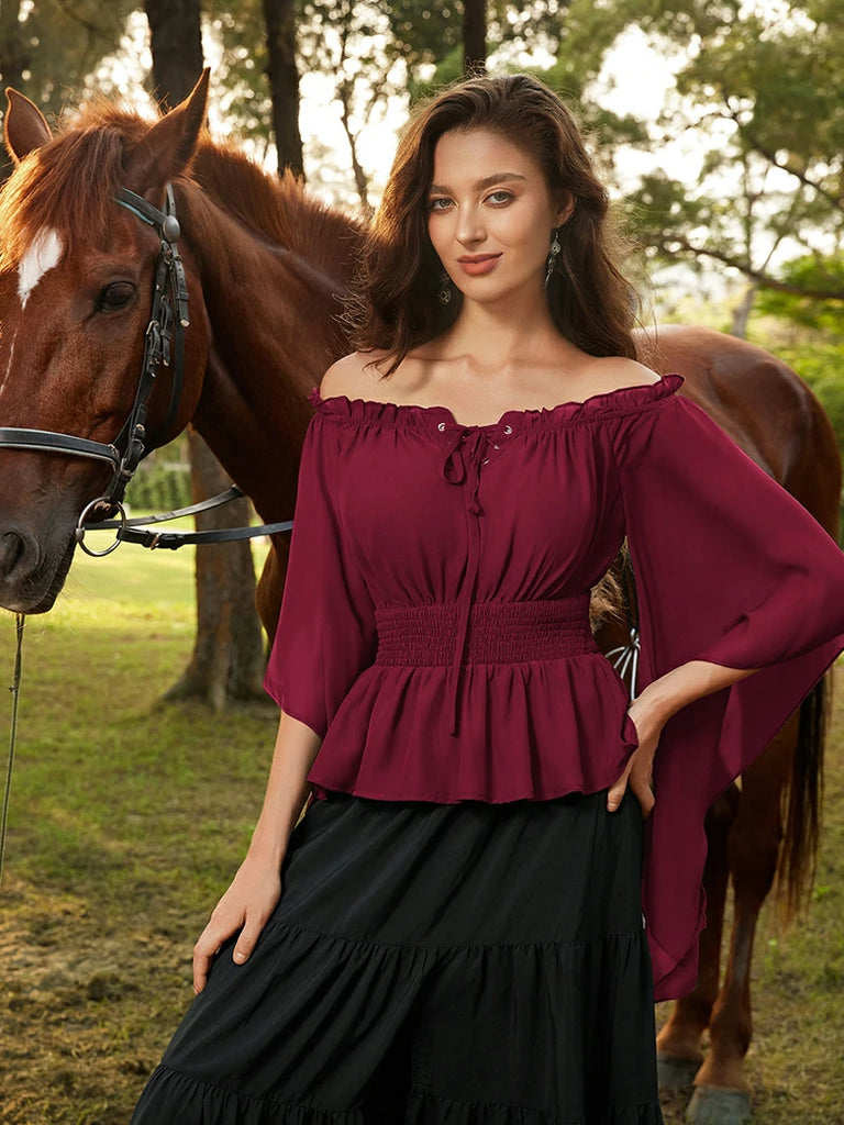 Scarlet Darkness Renaissance Flowing Off-Shoulder Witch Tops