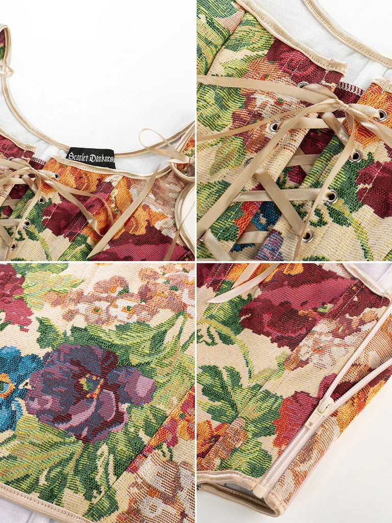 Scarlet Darkness Renaissance Festival Floral Corset Tops with 10 Bones