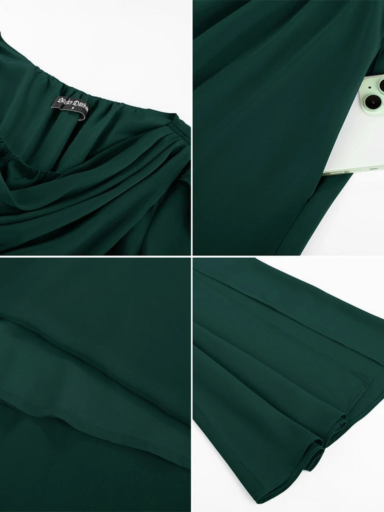 Scarlet Darkness Renaissance Fairy Slit Sleeve Draped Neck Pockets Dress