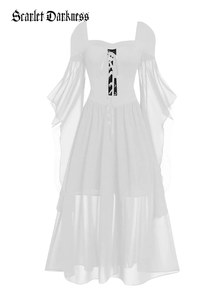 Scarlet Darkness 2025 Halloween Witch Fairy Tie-Strap Long Dress White