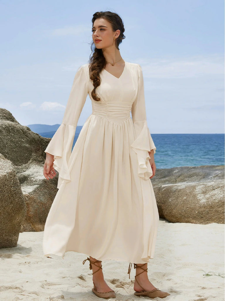 Scarlet Darkness Renaissance Fairy Elastic Waist Maxi Dress with Pockets